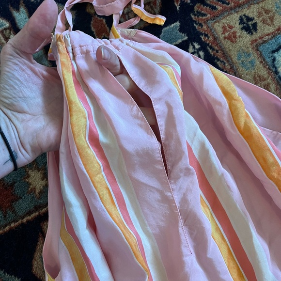 Club Monaco Silk Amirra midi dress striped pink orange tent high neck tie 4 - Picture 9 of 10